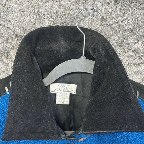 VTG Sandy Starkman Women’s Patchwork Jacket Blue Buttoned Leather Size M - Picture 6 of 9